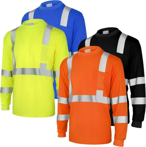 Vista 13 de Amylove 4 piezas de camisa de seguridad de manga larga reflectante de alta visibilidad, camisas de trabajo de construcción para hombres y mujeres