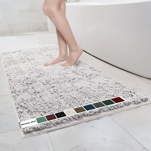 Vista 68 de Muddy Mat Alfombras de Baño de Chenilla de Microfibra de Secado Rápido Antideslizantes Lavables, Extra Gruesas, Suaves y Altamente Absorbentes Gris