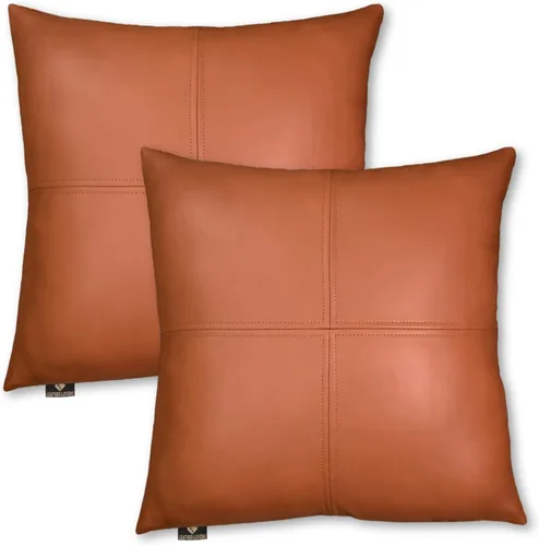 Vista 100 de Funda de almohada de cuero de cordero 100% cuero de cordero – Funda de cojín para sofá – Fundas decorativas para sala de estar y dormitorio, cuero