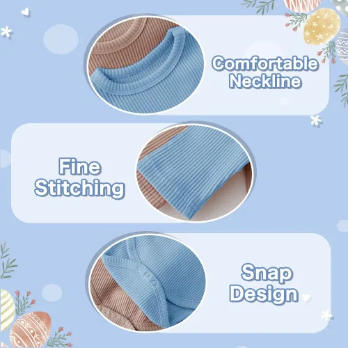Vista 3 de Xifamniy Traje de conejo de Pascua para bebé, mameluco con orejas de conejo 3D para bebé recién nacido, Azul