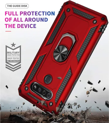 Vista 5 de TJS - Funda para teléfono LG K51, funda para teléfono LG Q51, funda para teléfono LG Reflect (negro) with Tempered Glass Screen Protector Metal