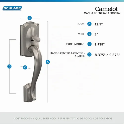 Vista 3 de SCHLAGE Camelot Entry Handleset, Right Hand Accent Lever, Aged Bronze Bronce Envejecido