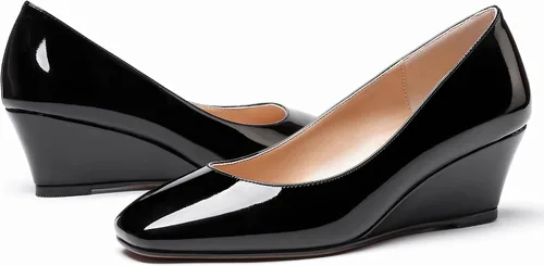 Vista 6 de WAYDERNS Zapatos de tacón bajo con punta cuadrada de charol para mujer, 2 pulgadas