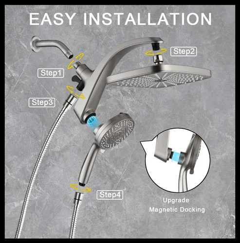 Vista 8 de Rain Shower Head with Handheld Showerhead, Nickel 1.75GPM 460311 Níquel