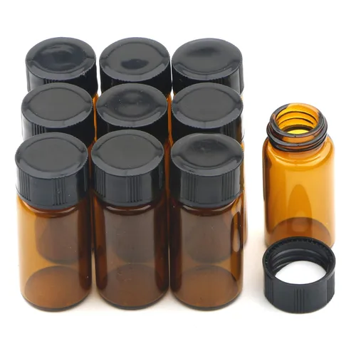 Vista 10 de 20pcs Colección de Muestra Líquida Borwn Botellas de Vidrio Frascos Tapón Tornillo Capacidad 0.1 fl oz Ámbar