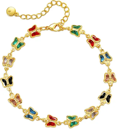 Vista 25 de Delicadas pulseras de oro para mujer, chapado en oro 18, ajustable, mal de ojo, mariposa, cuentas, perla, corazón, turquesa, hecha a mano para mujer