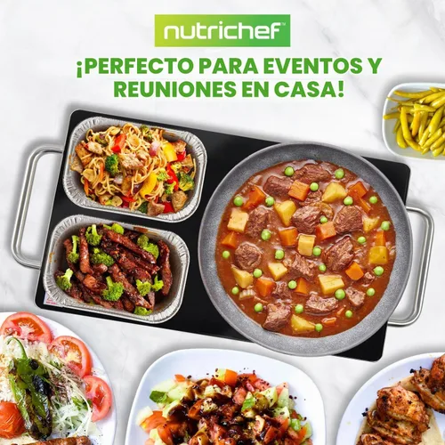 Vista 8 de NutriChef - Charola para conservar los alimentos calientes. Plato caliente para alimentos con vidrio resistente que irradia calor