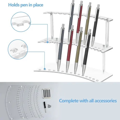 Vista 3 de Soporte organizador acrílico de 30 ranuras para bolígrafos y brochas de maquillaje, soporte de exhibición desmontable de 2 niveles para bolígrafos