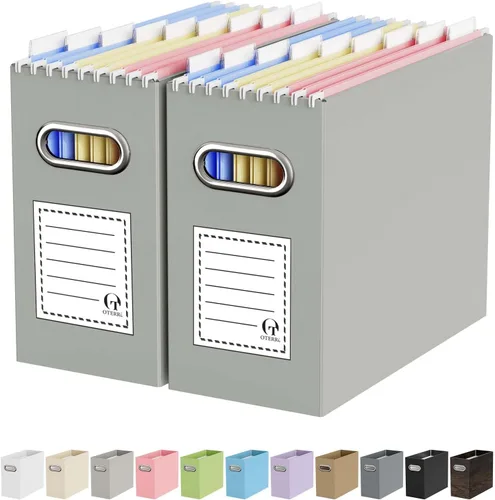 Vista 15 de Oterri Caja Organizadora de Archivos de Cartón para Carpetas Colgantes Tamaño Carta, Caja de Archivos para Escritorio de Computadora, Archivador