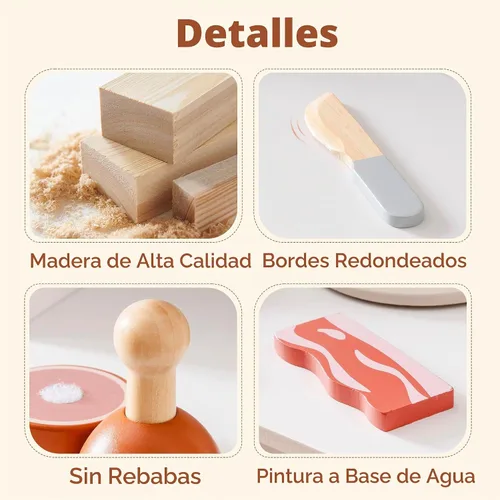Vista 8 de ROBUD Juego de Comida de Madera para Jugar, Alimentos de Juguete para Cortar para Cocina de Simulación de Niños, Accesorios de Juguete de Cocina