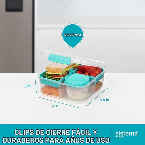 Vista 3 de Sistema To Go Collection Bento Box Cube - Contenedor de plástico para almuerzo y almacenamiento de alimentos, 5.3 tazas, múltiples compartimentos