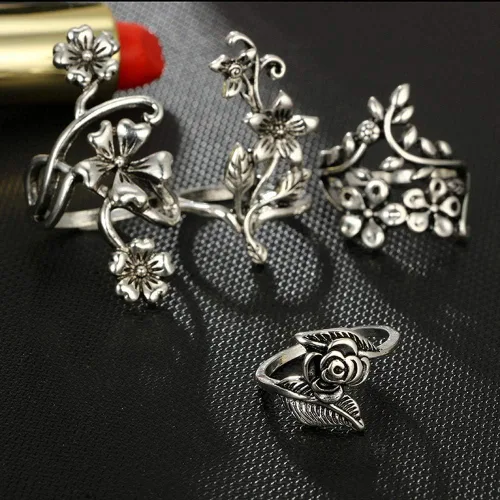 Vista 3 de Juego de 4 anillos vintage bohemios para mujer plata talla única