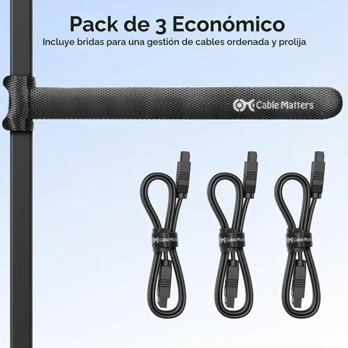 Vista 7 de Cable Matters Paquete de 3 cables rectos SATA III de 6 Gbps, negro, 18