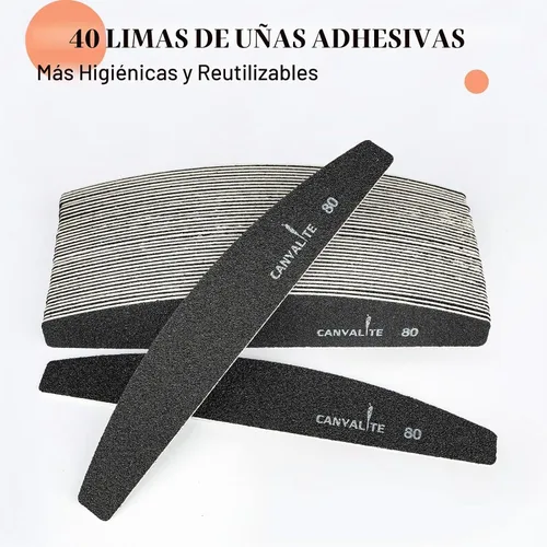 Vista 4 de Canvalite 40 unidades de limas de uñas reutilizables, desmontables y adhesivas, juntas de papel de lija reemplazables, lima de uñas para uñas