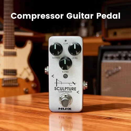 Vista 2 de NUX Mini pedal de efectos de guitarra de compresor de escultura, modo limpio, modo de clip, perilla de mezcla, bypass de búfer seleccionable Bulit