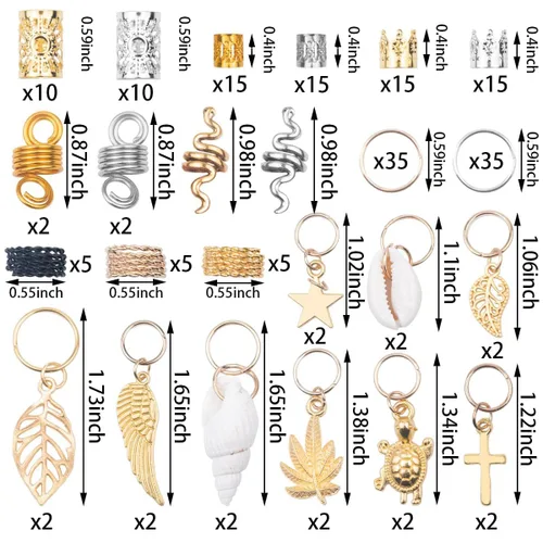 Vista 2 de 189 piezas de joyería de rastas, cuentas para trenzas de cabello, joyería para el cabello para trenzas, anillos trenzados de metal y oro, puños