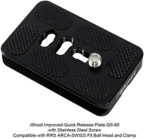 Vista 2 de iShoot Placa de liberación rápida para cámara QS-60 con tornillo de 1/4 pulgadas, compatible con cabeza de bola de trípode Arca-Swiss Fit