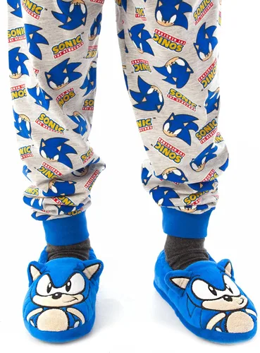 Vista 3 de Sonic the Hedgehog Pantuflas de felpa bordada con cara 3D para niños, Azul