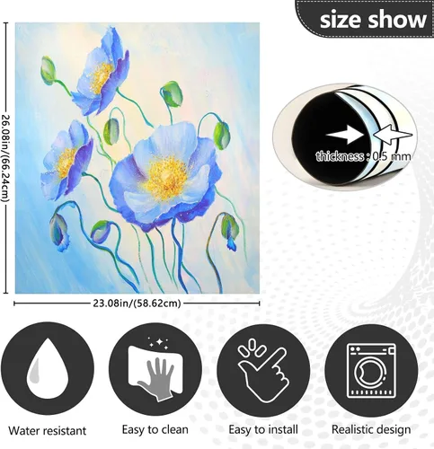 Vista 3 de Pintura al óleo azul amapola cubierta magnética para lavavajillas, flores de primavera, verano, floral, adhesivo magnético para lavavajillas