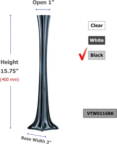 Vista 2 de WGV - Jarrón de torre Eiffel, abierto de 1 pulgada, altura de 16 pulgadas, recipiente floral de vidrio negro con base resistente, centro de mesa