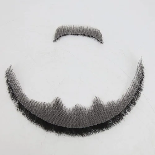 Vista 5 de Extensión de barba facial de cabello humano, bigote negro, disfraz de barba falsa para adultos y hombres, maquillaje realista de encaje, barbas