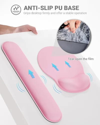 Vista 4 de Laborio Juego de Almohadilla de Ratón Ergonómica con Soporte para Muñeca, Juego de Reposamuñecas de Espuma Viscoelástica para Teclado, Almohadilla