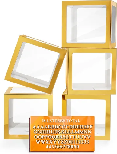 Vista 22 de Ledido - Cajas de globos transparentes con 60 letras y números para nombre personalizado 4 PCS Black Clear Baby Balloon Boxes Blocks Backdrop for