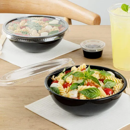 Vista 6 de Restaurantware Ensaladeras de plástico de 21 onzas, 200 cuencos de plástico desechables reciclables, grandes tazones de plástico negro para llevar