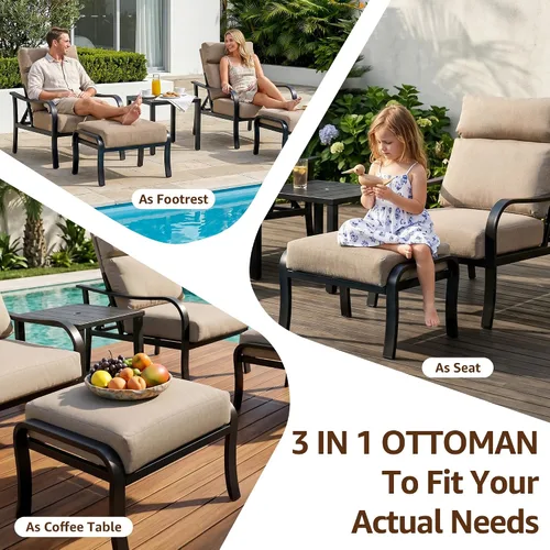 Vista 5 de Juego de muebles de patio de 5 piezas con otomana, sillón ajustable