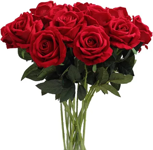 Vista 7 de AMZALI 10 unidades de flores artificiales, flores de rosa de seda artificiales de aspecto real, flores rosas para decoraciones del hogar, ramo