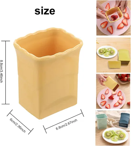 Vista 6 de 3 piezas de tazas de frutas y 1 pelador, cortador de taza, cortador de fresa, huevo y plátano, rebanador de plátano, para hacer rápidamente ensalada