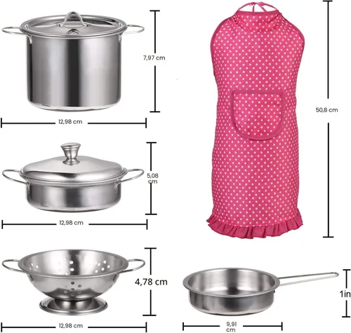 Vista 6 de Juboury Juego de juguetes de cocina con utensilios de cocina de acero inoxidable, utensilios de cocina, delantal y sombrero de chef, cortar verduras