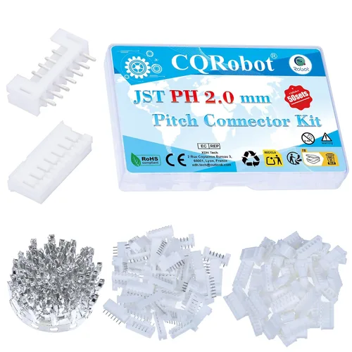Vista 40 de CQRobot JST EL 4.5 mm de paso 2 pines conector electrónico IC macho, enchufes hembra carcasa y kit de terminales de crimpado en T macho/hembra. 50