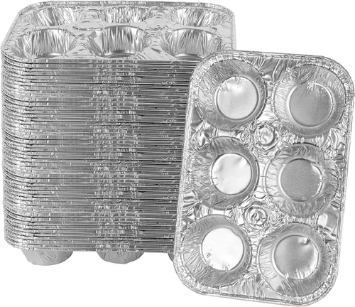 Vista 8 de PLASTICPRO Moldes de papel de aluminio para muffins reutilizables y desechables, molde de papel de aluminio para muffins y tartas