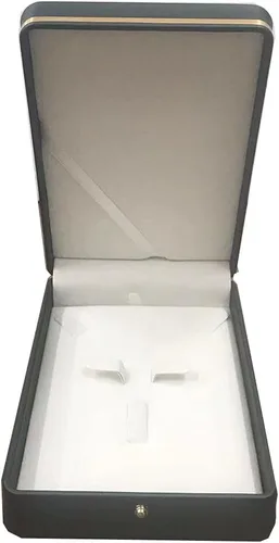 Vista 3 de Juego de joyas de boda Caja de cuero de primera calidad, collar, aretes, anillo, vitrina, soporte de almacenamiento (verde oscuro)