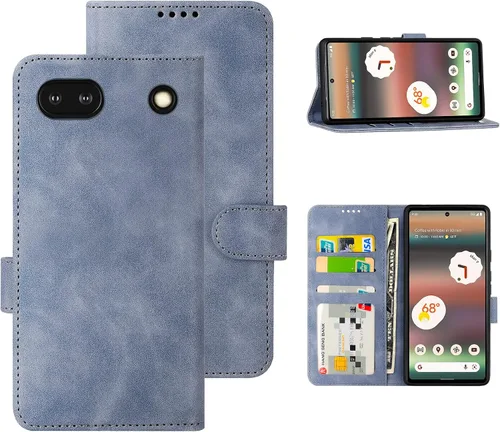 Vista 23 de Funda tipo cartera con tapa para Google Pixel 6a, [piel sintética + parachoques de TPU] [3 ranuras para tarjetas] [función de soporte]