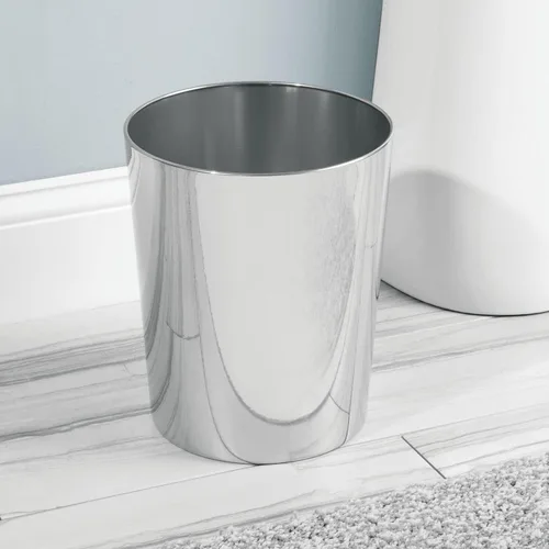 Vista 3 de mDesign Round Metal Small 1.7 Gallon Recycle Trash Can Wastebasket, Garbage Container Bin for Bathrooms, Kitchen, Bedroom, Home Office - Durable