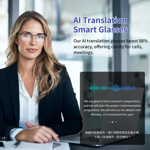 Vista 6 de Al - Lentes inteligentes para hombres y mujeres, lentes Bluetooth de traducción con 169 idiomas, lentes de cambio de color, traducción de fotos