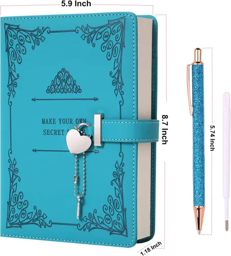 Vista 3 de Diario con candado en forma de corazón con bolígrafo, tamaño A5, cuero sintético PU suave, diario con cerradura, planificador personal, cuaderno