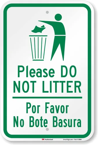 Vista 10 de SmartSign Letrero de metal con texto en inglés "Please Do Not Litter, Por Favor No Bote Basura" de 14 x 10 pulgadas, aluminio laminado a prueba