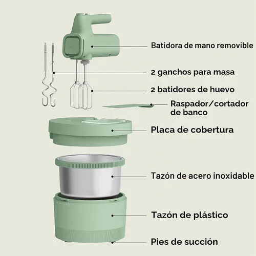 Vista 2 de bella - Batidora de mano y soporte de 3.5 cuartos de galón, mezclador eléctrico 2 en 1 con tazón, Seaglass Vidrio de mar