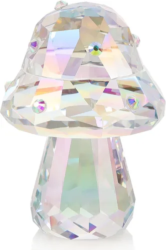 Vista 10 de Figura de cristal de hongo, bonita decoración de escritorio para el hogar con circonitas brillantes, regalos de hongos Kawaii para mujeres, adorno