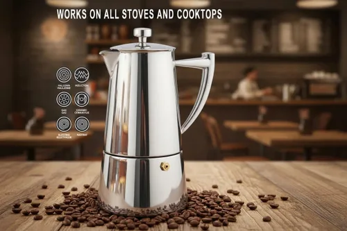 Vista 7 de Cuisinox Roma - Olla de espresso Moka de acero inoxidable para estufa de 4 tazas