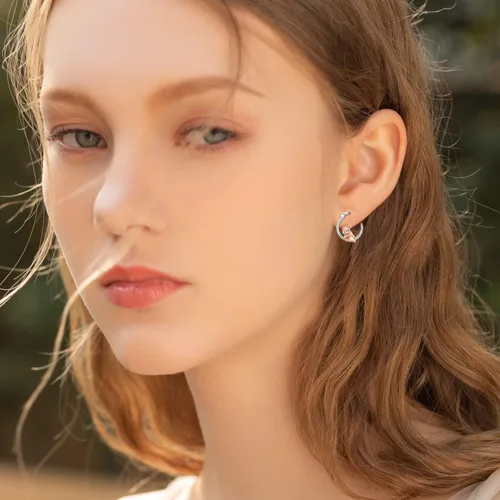 Vista 4 de Aretes de aro de plata de ley 925 para niñas, para orejas sensibles, joyería de perro, regalos para hija