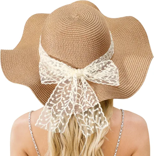 Vista 10 de Beach Hats for Women, Sun Straw Hat for Women, UPF 50+ UV Foldable Sun Hat Beige
