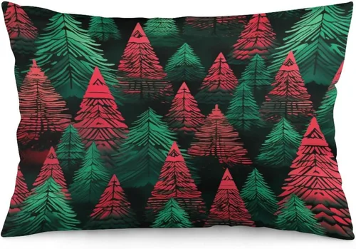 Vista 35 de Protector de almohada de árboles de pino de Navidad rojo y verde de 12 x 20 pulgadas, funda de cojín de vacaciones de invierno, funda de almohada