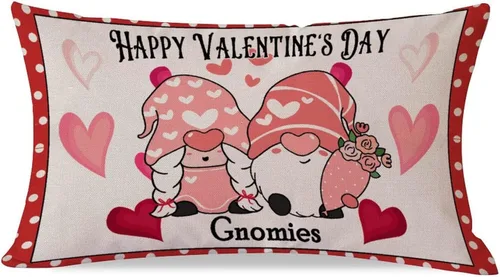 Vista 13 de Feliz día de San Valentín, lindos gnomos con almohadas lumbares de corazón, fundas de almohada decorativas de 12 x 20 pulgadas, funda de cojín