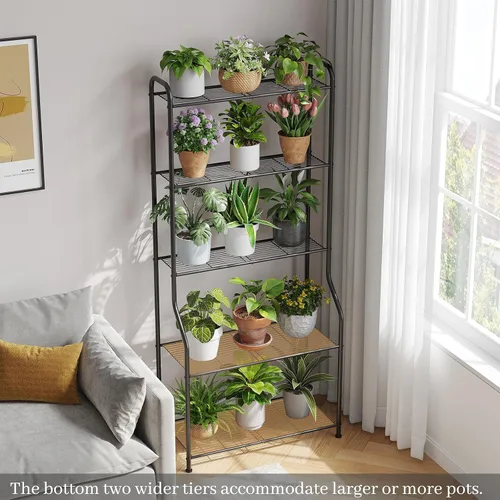 Vista 8 de Kitsanery Soporte para plantas de interior y exterior para múltiples plantas, estante de metal resistente de 5 niveles, escalera grande para jardín