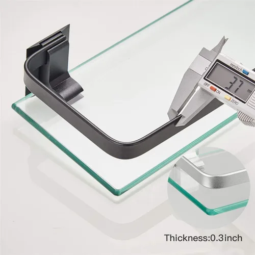 Vista 5 de VOLPONE Estante de pared de baño de 15.7 pulgadas, estantes de vidrio para baño montaje en pared, estante de vidrio a prueba de óxido, organizador