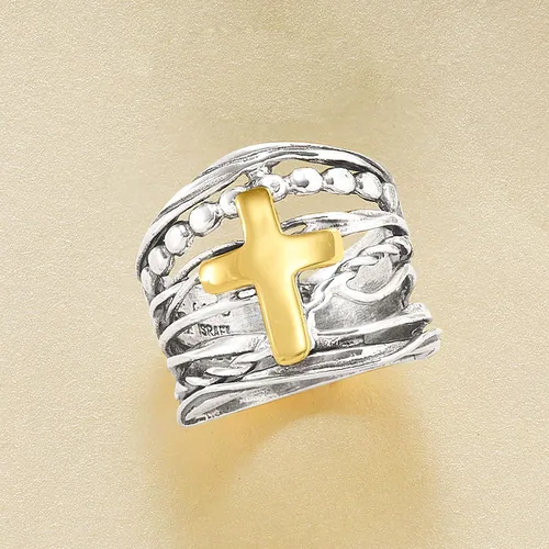 Vista 8 de Ross-Simons Sterling Silver and 14kt Yellow Gold Multi-Row Ring